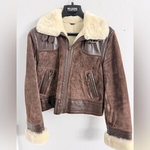 Vintage Wilsons Leather Chocolate Suede & Shearling Cropped Coat
